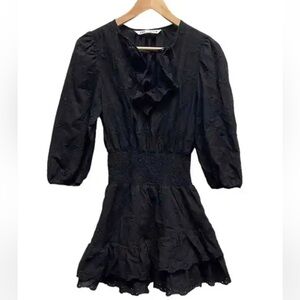 Zara Blaxk Babydoll Eyelet Lace Mini Dress